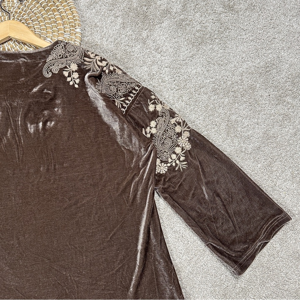 Paparazzi Embroidered Velvet Western Blouse Tunic Top Boho Whimsigoth in Brown L - Picture 8 of 13
